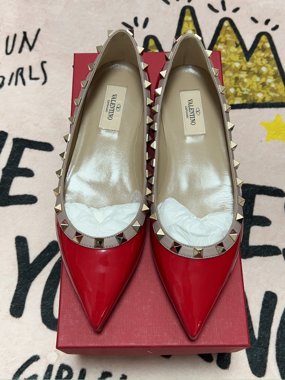 Valentino Garavani Red Patent Rockstud Pointed Flats